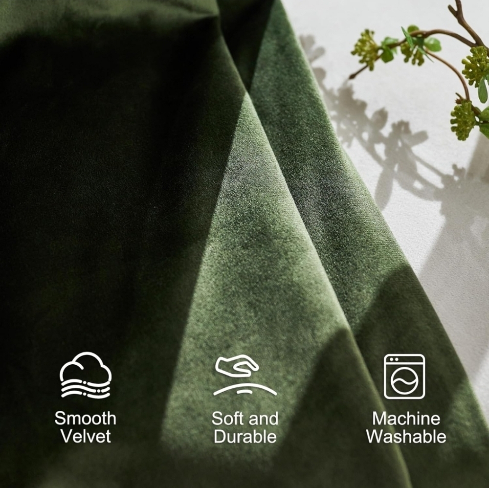 Luxury Velvet Pinch Pleat Blackout Curtains – Moss Green, 84” (2 Panels) - Picture 7 of 9